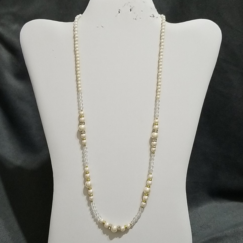 Faux Pearl and Crystal Necklace